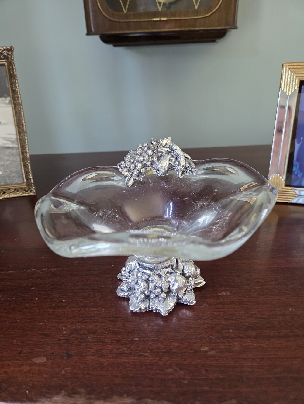 Murano Decorative Dish with Silver Floral Accents